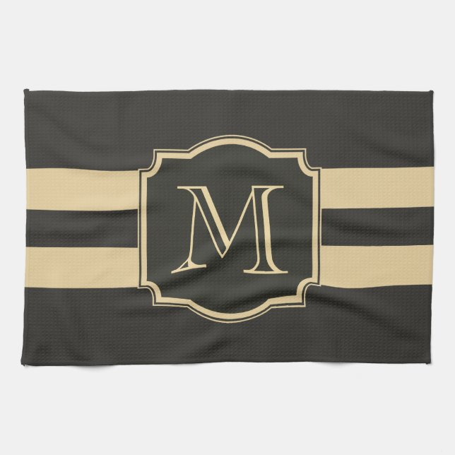 Svart och Golden Monogram Kökshandduk (Horisontell)