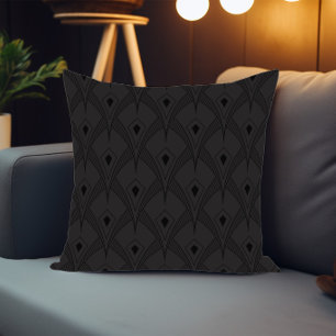 Svart och grå art-deco monokromatisk mönster kudde
