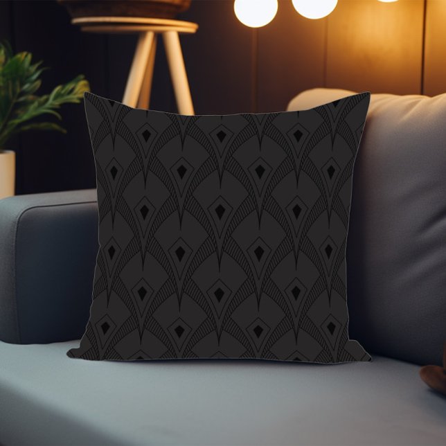 Svart och grå art-deco monokromatisk mönster kudde (Skapare uppladdad)