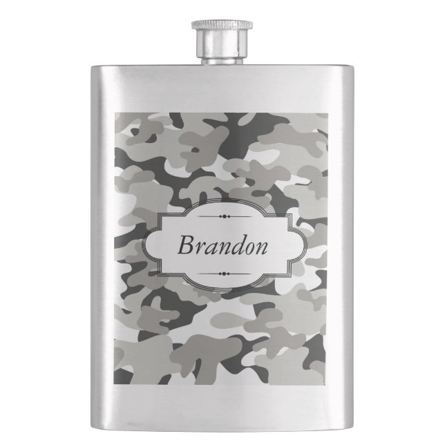 Svart och grå flaska för Camo designpersonlig Fickplunta (Framsidan)
