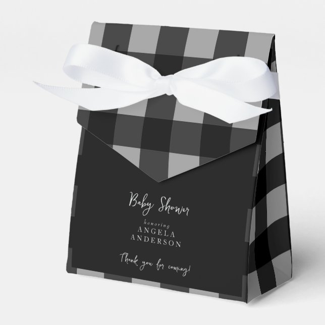 Svart och grå Gingham dusch Tack Gåva Box Presentaskar (Framsidan Sidan)