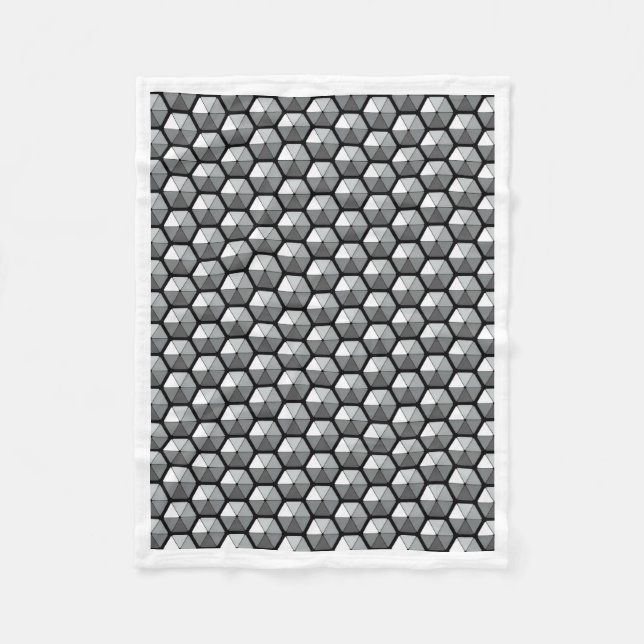 Svart och grå hexagon 3D geometrisk mönsterfilt Fleecefilt (Framsidan)