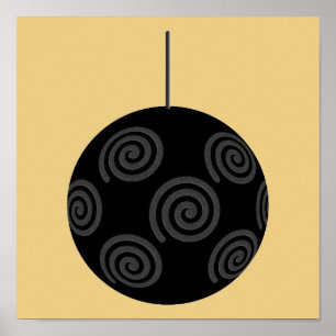 Svart och grå julBauble på guld Poster