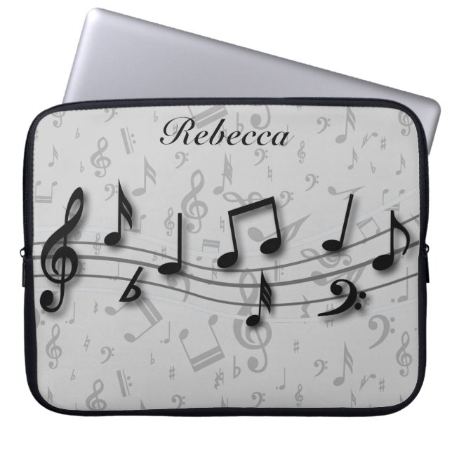 Svart och grå musik noter för personlig laptop sleeve (Framsidan)