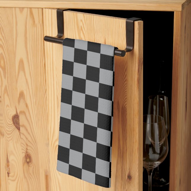 Svart och grå rutig tryck kökshandduk (Thirds Fold)