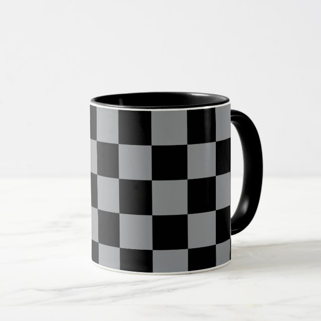 Svart och grå rutig tryck mugg (Framsida höger)