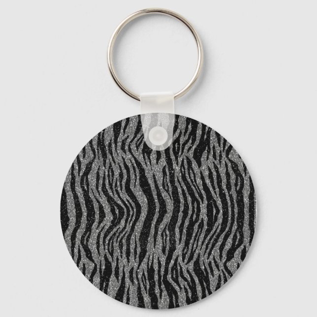 Svart och grå silver zebrarabbitryck nyckelring (Framsida)