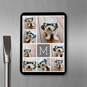 Svart och Grått 8 fotokollage - med monogram Magnet