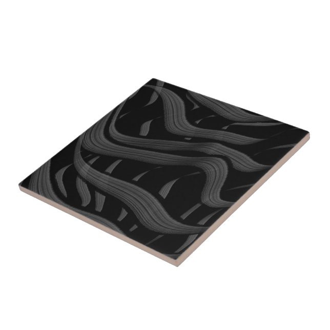 Svart och Grått Abstrakt Feasted Blommigt Löv Kakelplatta (Sidan)