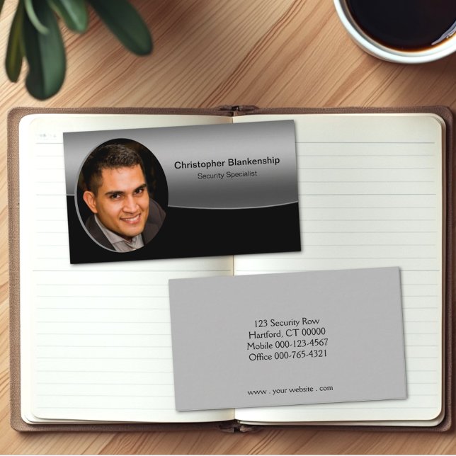 Svart och Grått Anpassningsbar Photo Professionell Visitkort (Custom photo business card template front and back)