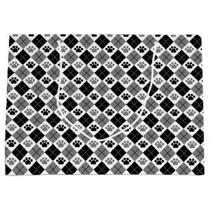 Svart och Grått Argyle Paw Skriv ut Mönster
