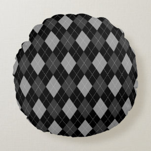 Svart och Grått Argyle Rund Kudde