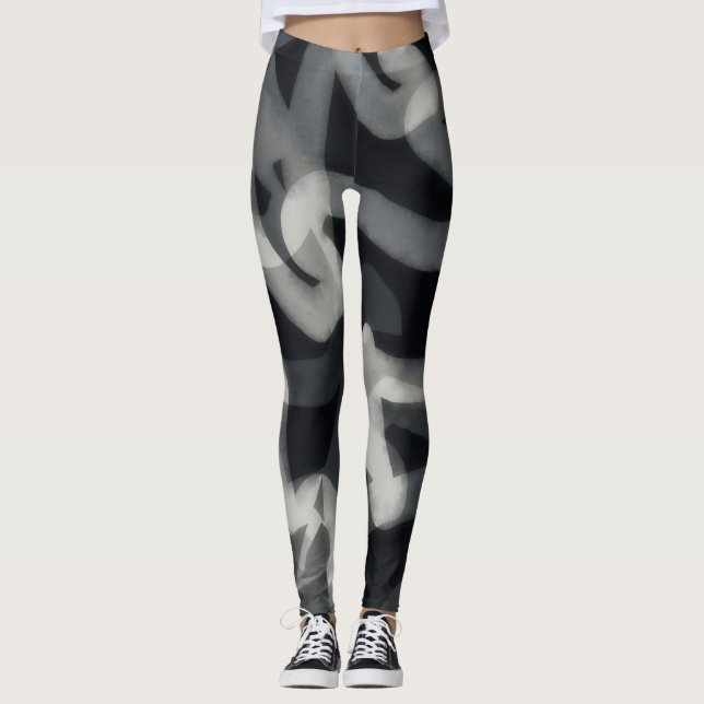 Svart och Grått Art Leggings (Framsida)