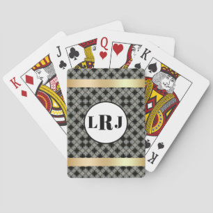 Svart och Grått-Blommönster med monogram Casinokort