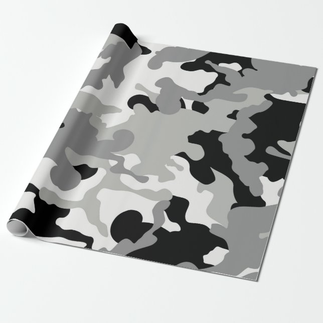 Svart och Grått Camo Presentpapper (Utrullad)
