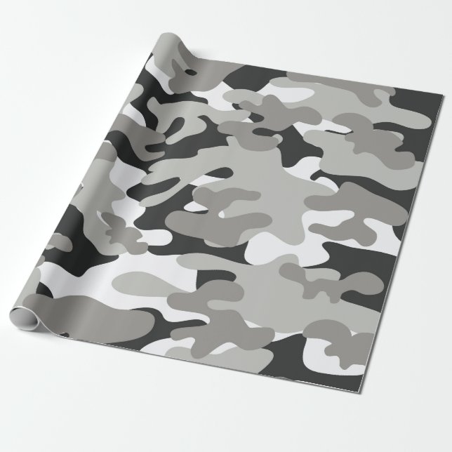 Svart och Grått Camo Presentpapper (Utrullad)