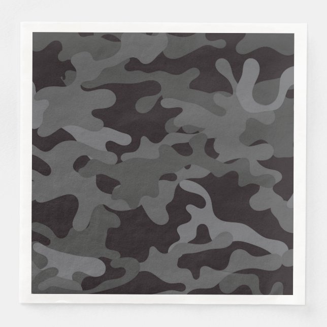 Svart och Grått Camouflage Papper middagslöjor Pappersservett (Framsida)