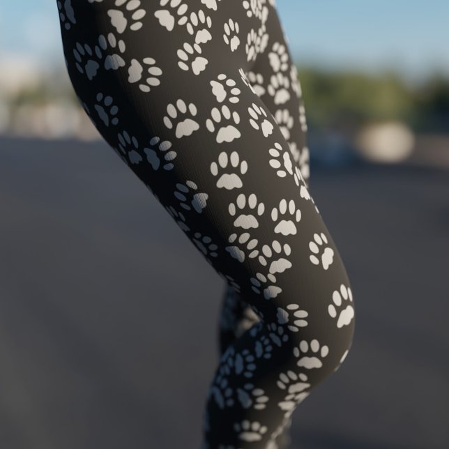 Svart och Grått Cat Paw Skriv ut Mönster Leggings (For the cat lady to wear)