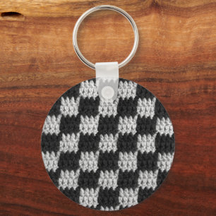 Svart och Grått Chessboard Squares Crochet Print o Nyckelring