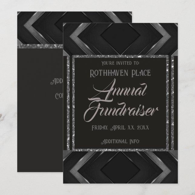 Svart och Grått Chevron Inbjudningar (Fram/baksida)