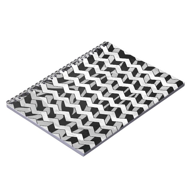 Svart och Grått Chevron Zebra mönstrad Anteckningsbok Med Spiral (Vänstra Sidan)