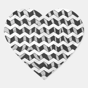Svart och Grått Chevron Zebra mönstrad Hjärtformat Klistermärke