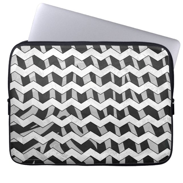 Svart och Grått Chevron Zebra mönstrad Laptop Sleeve (Framsidan)