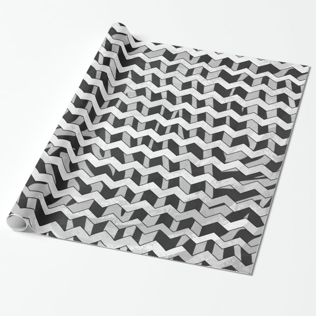 Svart och grått chevron zebramönster presentpapper (Utrullad)