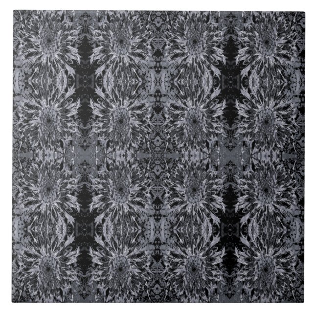 Svart och Grått Dahlia Flower Kakelplatta (Framsidan)