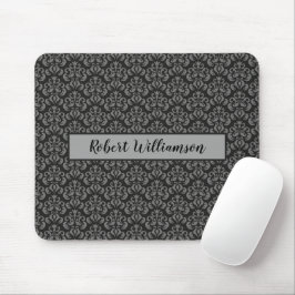Svart och Grått Damask Monogrammed Musmatta