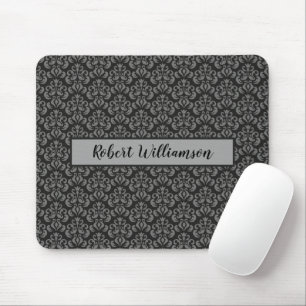 Svart och Grått Damask Monogrammed Musmatta
