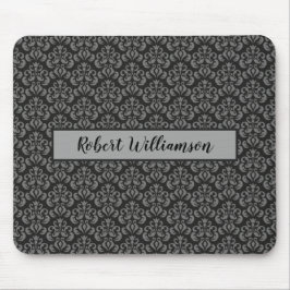 Svart och Grått Damask Monogrammed Musmatta