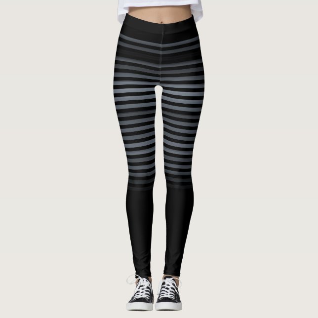 Svart och grått eller Anpassningsbar Färg stripe Leggings (Framsida)