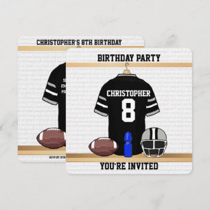 Svart och Grått Football Jersey Födelsedagsfest Inbjudningar