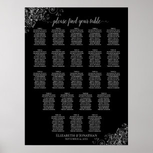 Svart och Grått frills för 22 Bord Bröllop-sätesdi Poster