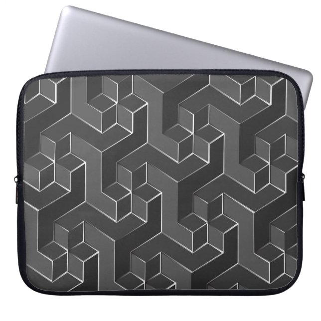 Svart och Grått Geometric Cubes Mönster Laptop Fodral (Framsidan)