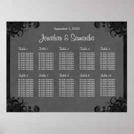 Svart och Grått Goth Bröllop 10 Bord Sittplatsdiag Poster