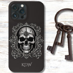 Svart och Grått Gothic Skull Monogram