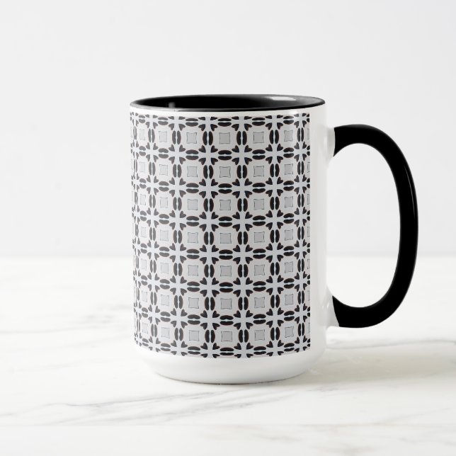 Svart och Grått Graphic Tiled Mönster Mugg (Höger)