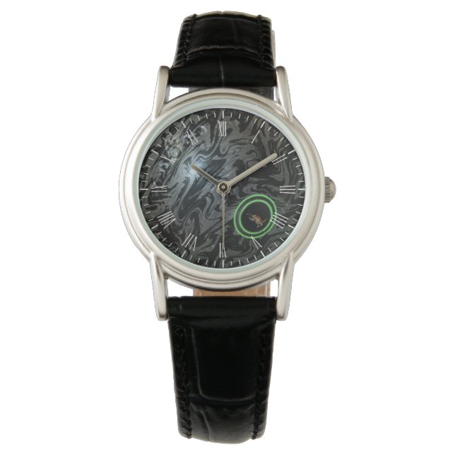 Svart och Grått Gräsmatta Bowl, läder Watch Armbandsur (Framsida)
