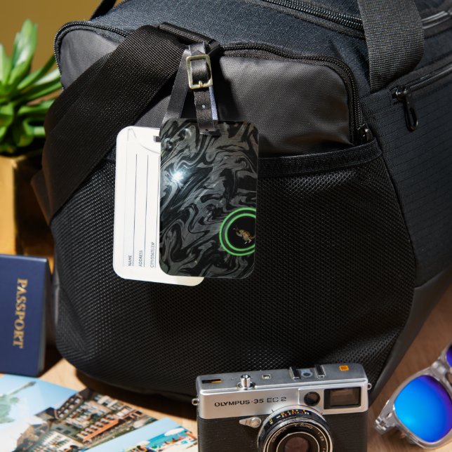 Svart och Grått-Gräsmatta-skiva, resagg-tagg Bagagebricka (Framsida & Baksida)