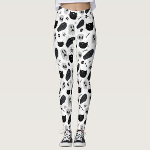 Svart och Grått Halloween Icons Mönster Leggings