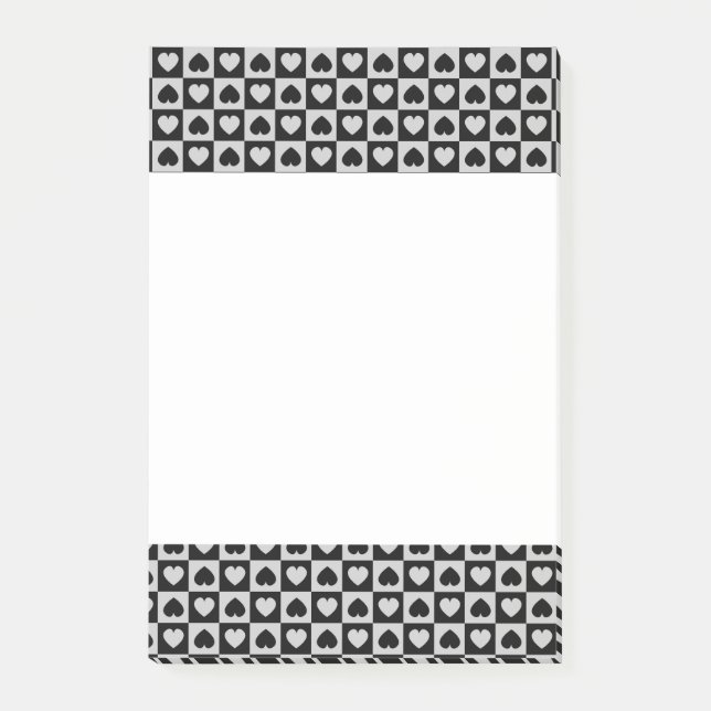 Svart och Grått Heart-design Post-it Block (Framsida)
