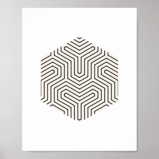 Svart och Grått Hexagon Geometric Wall Art Poster (Framsidan)