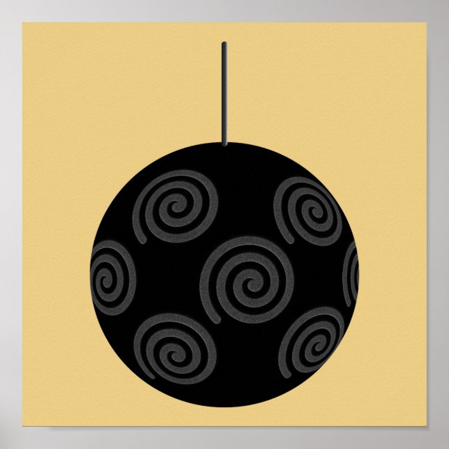Svart och Grått Jul Bauble på Guld. Poster (Framsidan)