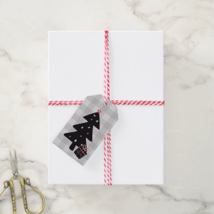 Svart och Grått Julgran Gift Märkre Presentetikett