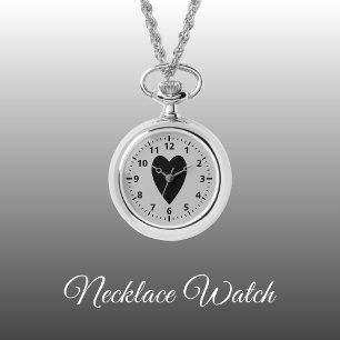 Svart och grått kärlek hjärta Necklace Watch Armbandsur