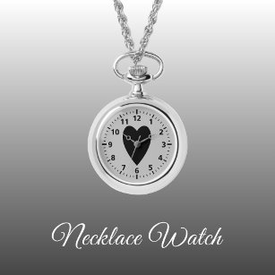 Svart och grått kärlek hjärta Necklace Watch Armbandsur