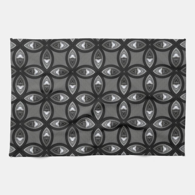 Svart och grått kronbladsmönster kökshandduk (Horisontell)