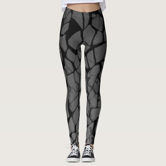 Svart och Grått, krossat glas Leggings (Framsida)